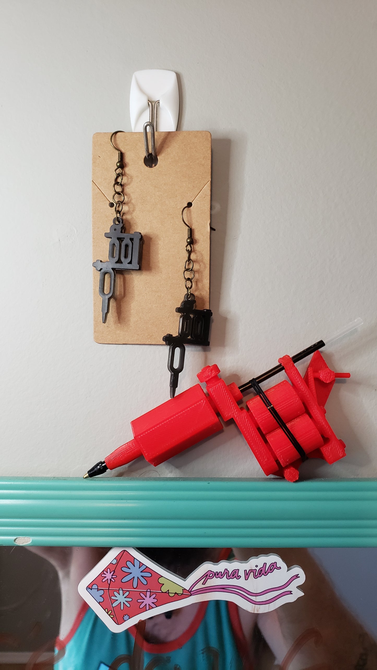 Tattoo machine dangle earrings