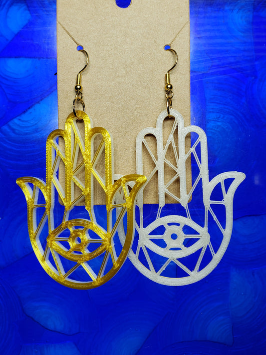 Glow & Gold 3rd eye Hamsa hand dangles