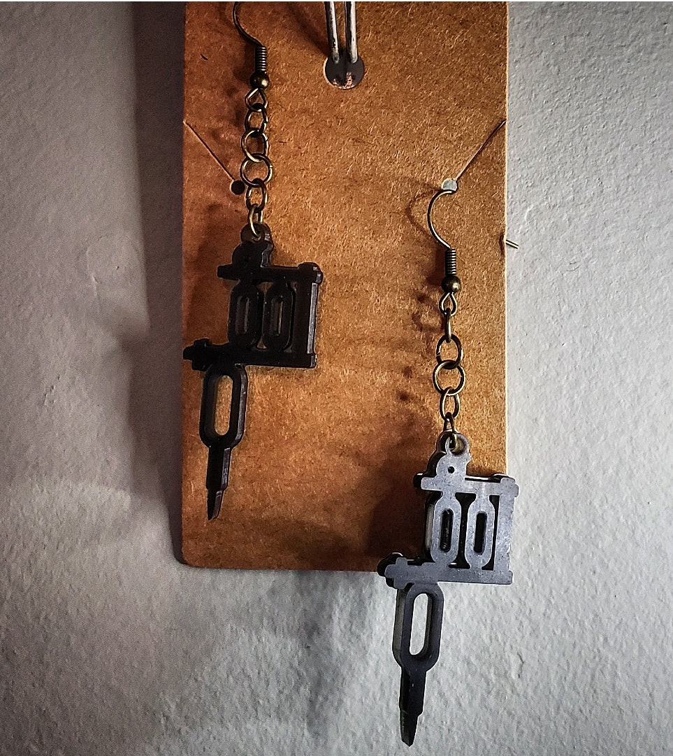 Tattoo machine dangle earrings